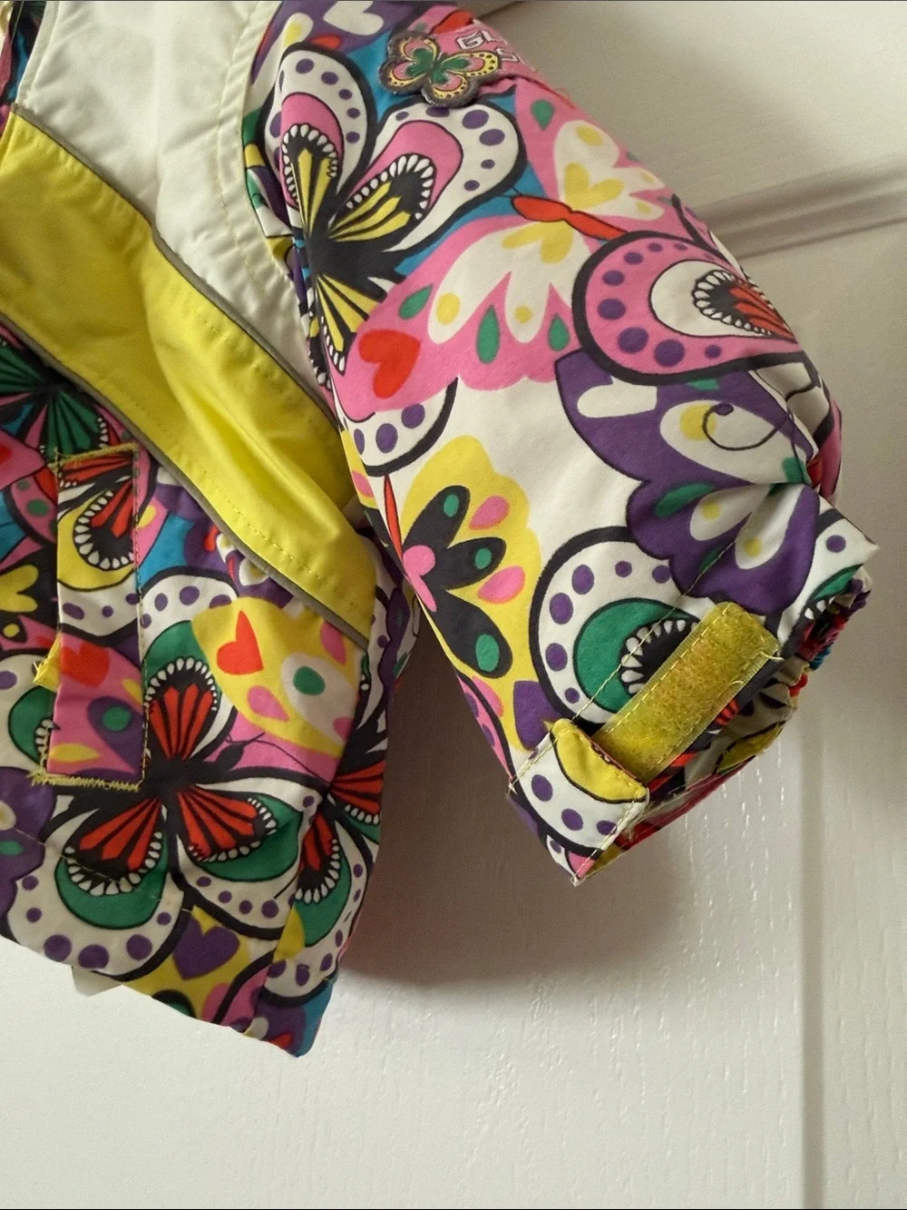 The Children's Place Multicolor Floral Puffer Jacket with Yellow Trim